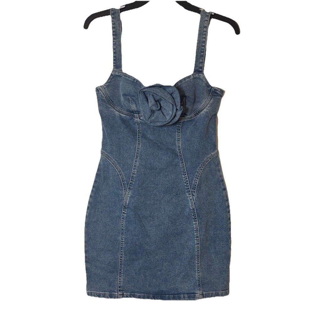 Signature 8 Mini Dress Women Blue Excellent Rosette Denim Bodycon Small